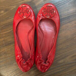 Tory Burch Leather Ballet Flats Red Women’s Designer Flat Shoes